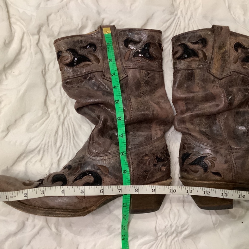 Corral boots brown/camel/tobacco leather sequins slouch‎ western cowboy boots - Picture 10 of 17